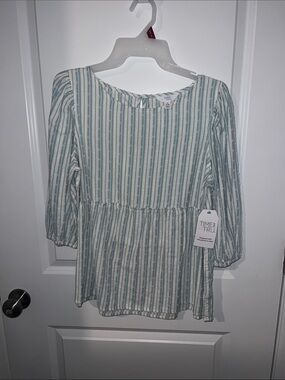 Time and Tru Mint and White Striped Peplum Tunic